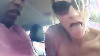 Blonde wife sucked black dick in her car