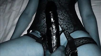 asian slut enjoys monster black dildo