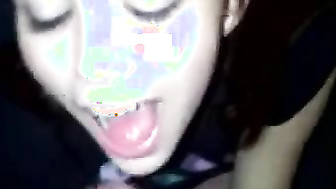 Lovely girl take hot black load in her mouth