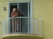 horny milf on the balcony with black bf