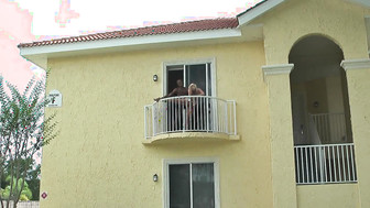 horny milf on the balcony with black bf