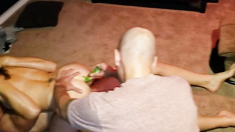 Hubby films his shared hotwife with two strangers
