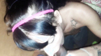 Hot brunette sucking black cock