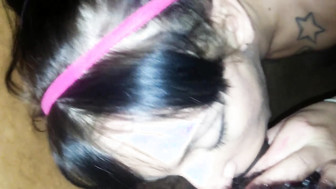 Hot brunette sucking black cock