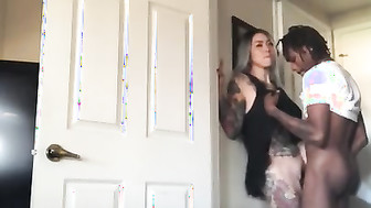 Tat blonde fucked by black guy