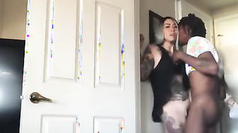 Tat blonde fucked by black guy