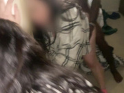 Hot asian with black guy in the mirror