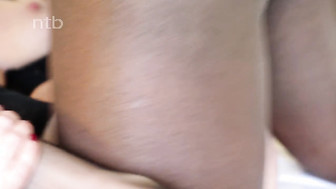 Hot blonde in black stockings and black guy