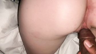 Hot white girl sucking black cock and gets creampied