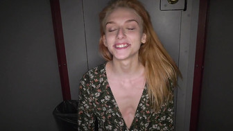 Cute redhead girl in gloryhole for the first time