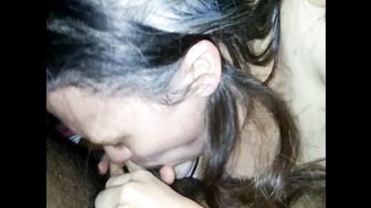 Shared wife getting a mouthful of black cum