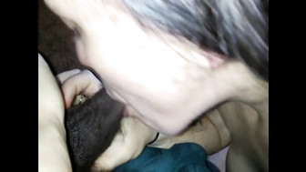 Shared wife getting a mouthful of black cum