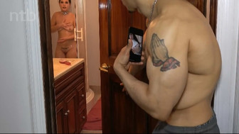 Fine brunette and muscular black guy having fun