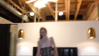 Sexy white girl in stockings threesome with white and black dick