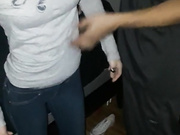 Blindfolded girlfriend shared with friend