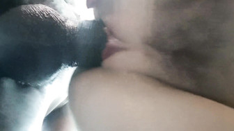 Black cock cums in white pussy