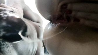 Black cock cums in white pussy