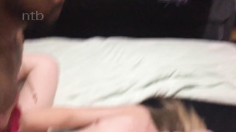 Slutty white girl gets two hard BBCs