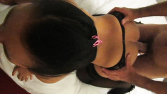 Gorgeous wife in stockings serviced two bull's cocks