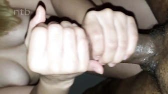 Big black cock for horny hotwife and messy creampie in her hands