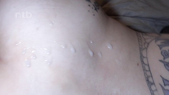 Hung black stud fucks white babe bareback and cums hard on her ass