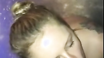 Blonde wife in hot tub sucking BBC