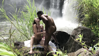 Beautiful white chick gets blacked near a waterfall