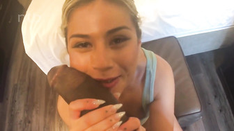 That black cock was really enormous and this white babe almost swallowed it all