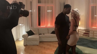 Blonde slut in sexy lingerie and dom black bull