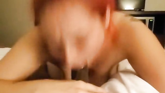Redhead deepthroats black cock