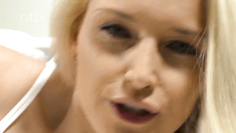 Blonde in white lingerie with her black boyfriend