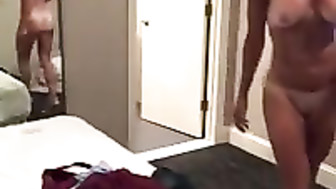 Skinny busty blonde white fucked by black man in hotel