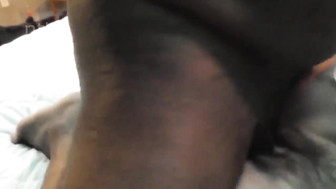 Bareback black banging and stuffing that hairy white pussy with cum