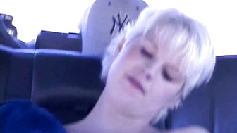 Curvy blond was taught a black cock in the back of that car