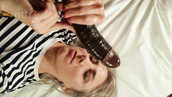 Cuckold white wife plays with bbc before getting it bareback in her pussy