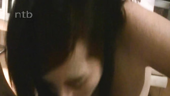 Horny brunette works on big black cock with her lips and tongue