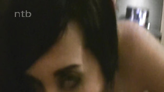 Horny brunette works on big black cock with her lips and tongue