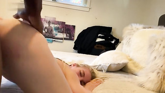 Sexy blonde getting mouth and pussy fucked by huge BBC