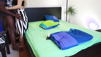 Horny blond welcomes her favorite big black cock