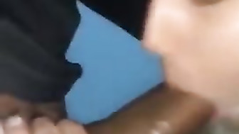 Pretty blonde sucks black cock while friend records