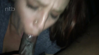 Pretty white mom with goggles sucks off that huge black dong in her car