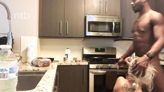 Hungry blond gets her big black sausage and that sweet black sauce