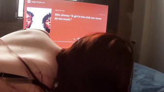 Redhead gets fucked by big black cock and milks those hard black balls dry