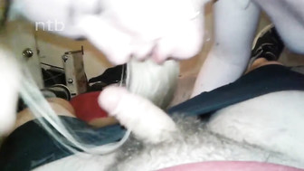 Cuckold blond housewife serves two dicks at the time