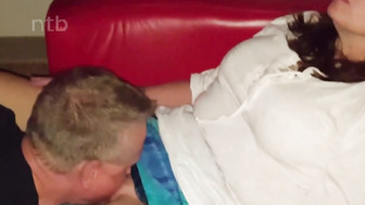 Stuffed and smeared with friend's cum and thoroughly cleaned by her husband