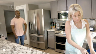 MILF housewife and younger Black guy in her kitchen