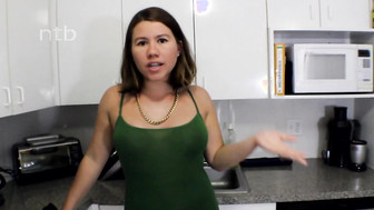 Hubby was watching tv while his wife was getting lunch ready and her BBC dropped by and all she could do was to give him a quick blowjob