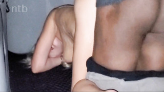 Blonde wife rides BBC in the car hubby films