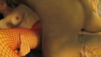 Skinny white wife in red fishnets gets fucked bareback and creampied by BBC