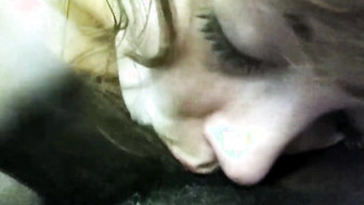 White MILF enjoys giving long and messy blowjob to her hung black stud